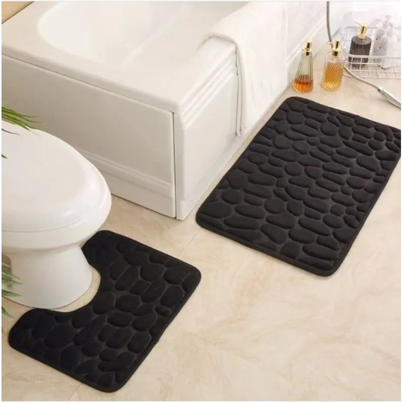 2pcs/set Coral Fleece Bathroom Rug Mat - Super Absorbent Non-Slip Toilet Shower Floor Pad Dirt Resistant Easy Clean Bath Mat