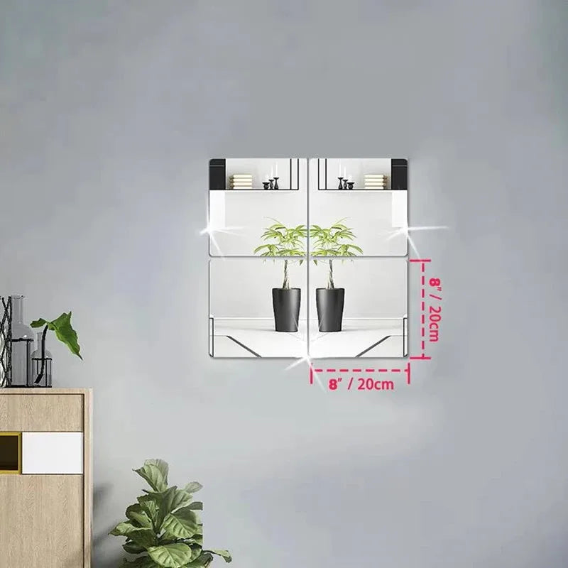 3D Self-adhesive Mirror Wall Stickers, 4 Pieces, Size 20/30 cm, Suitable for DIY Decoration in Homes, Offices, Bedrooms, etc.