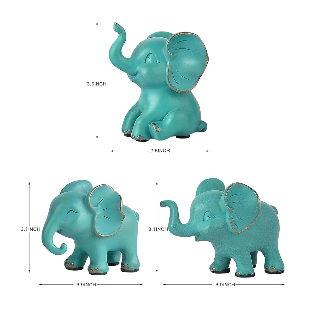 Small Elephant Statues, Green Set Of 3 Cute Home Decor, Figurine Decorative Ornaments For Living Room, Bedroom, Office Desktop,