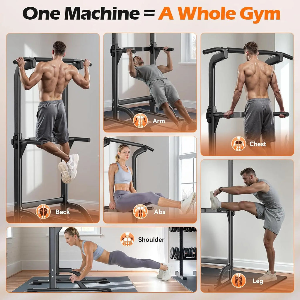 Power Tower Dip Station & Pull-Up Bar for Home Gym – Adjustable Height Strength Training Equipment for Pull-Ups, Dips, Push-Ups