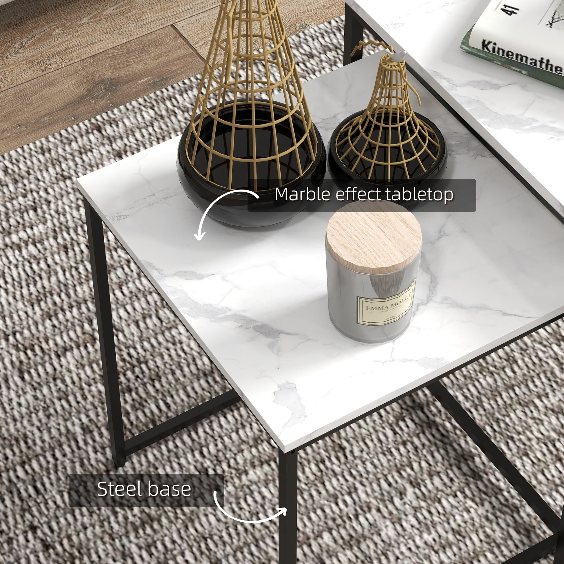 Three Nest of Tables, Marble Effect Finish-4