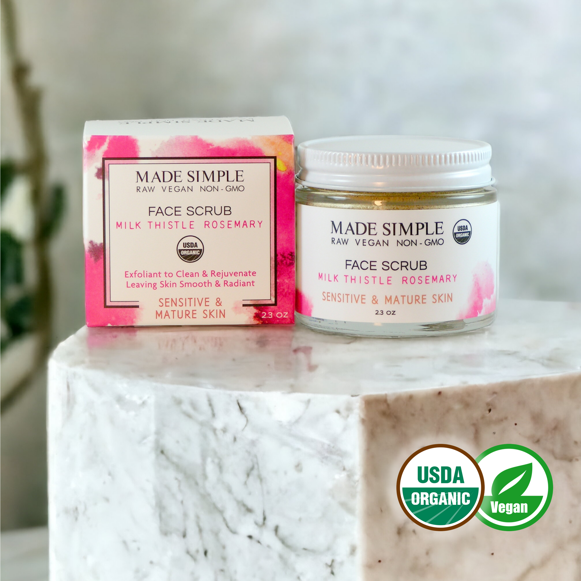 Milk Thistle Rosemary Face Scrub for Sensitive/Mature Skin - Certified Organic, Vegan & Cruelty-free-0