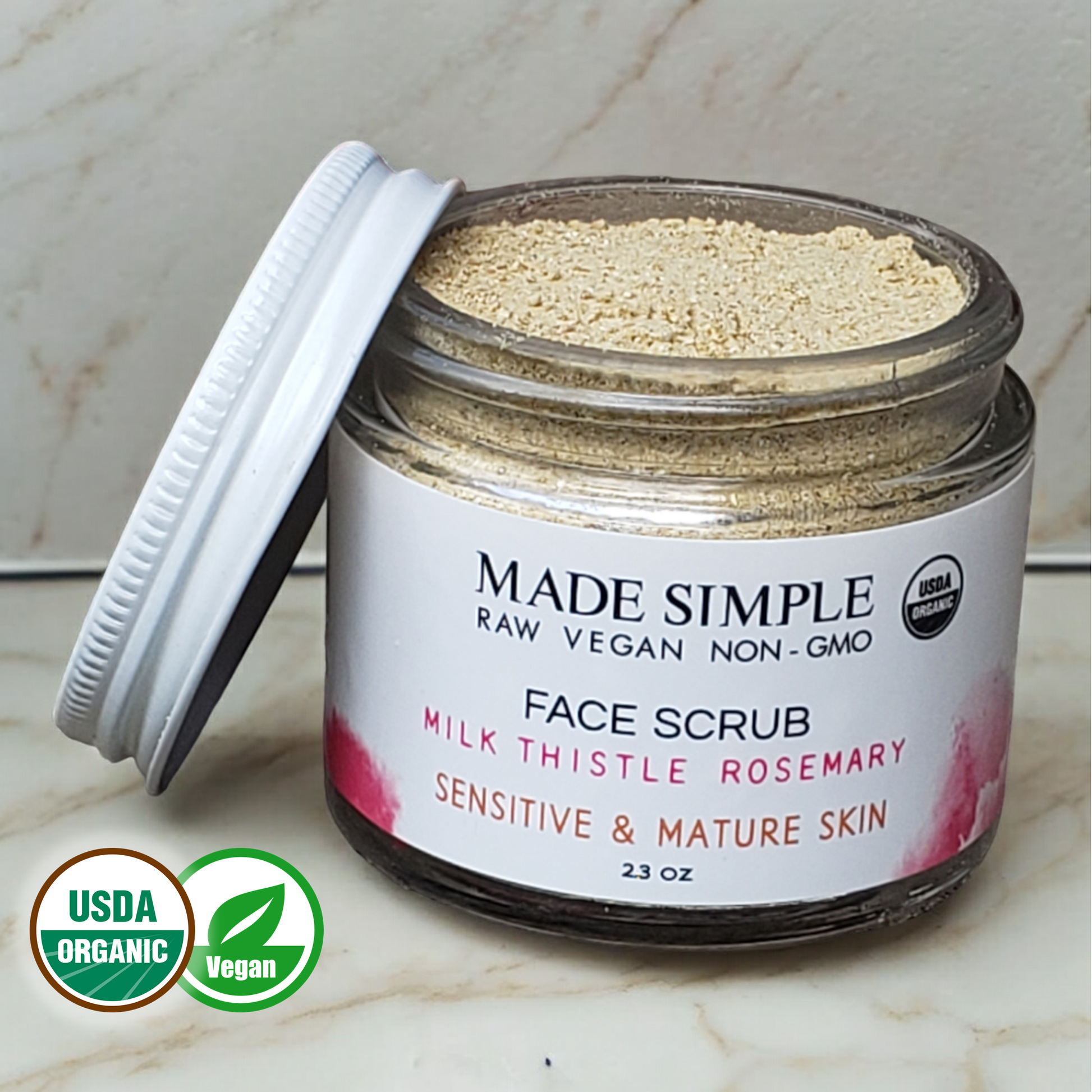 Milk Thistle Rosemary Face Scrub for Sensitive/Mature Skin - Certified Organic, Vegan & Cruelty-free-4