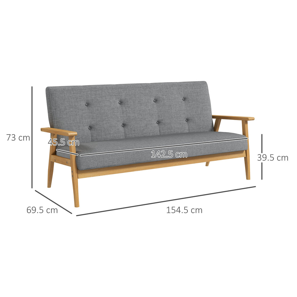 Modern 2-Seat Sofa Linen Fabric Upholstery Tufted Couch with Rubberwood Legs Dark Grey-2