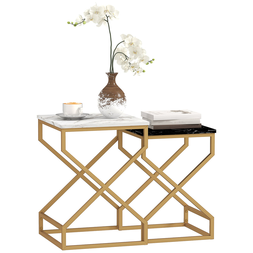 Set of Two Marble-Effect Nesting Tables-0