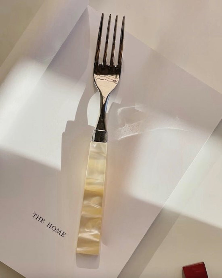 Pearl Flatware Set of 8 Pcs, Elegant Italian Giada Cutlery, Ivory Silverware-3