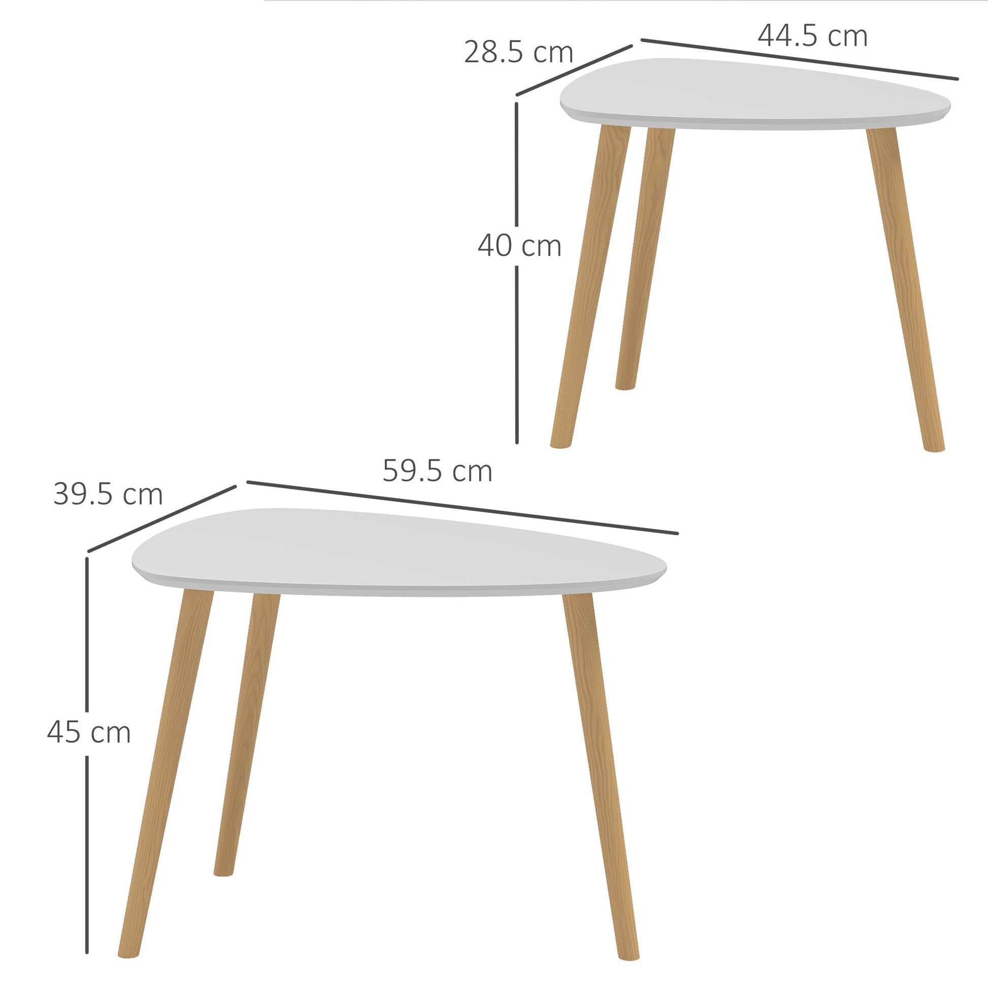 Nesting Coffee Table, Set of 2 Side Tables, Stacking End Tables with Solid Wood Legs, for Living Room Bedroom, Light Grey-2