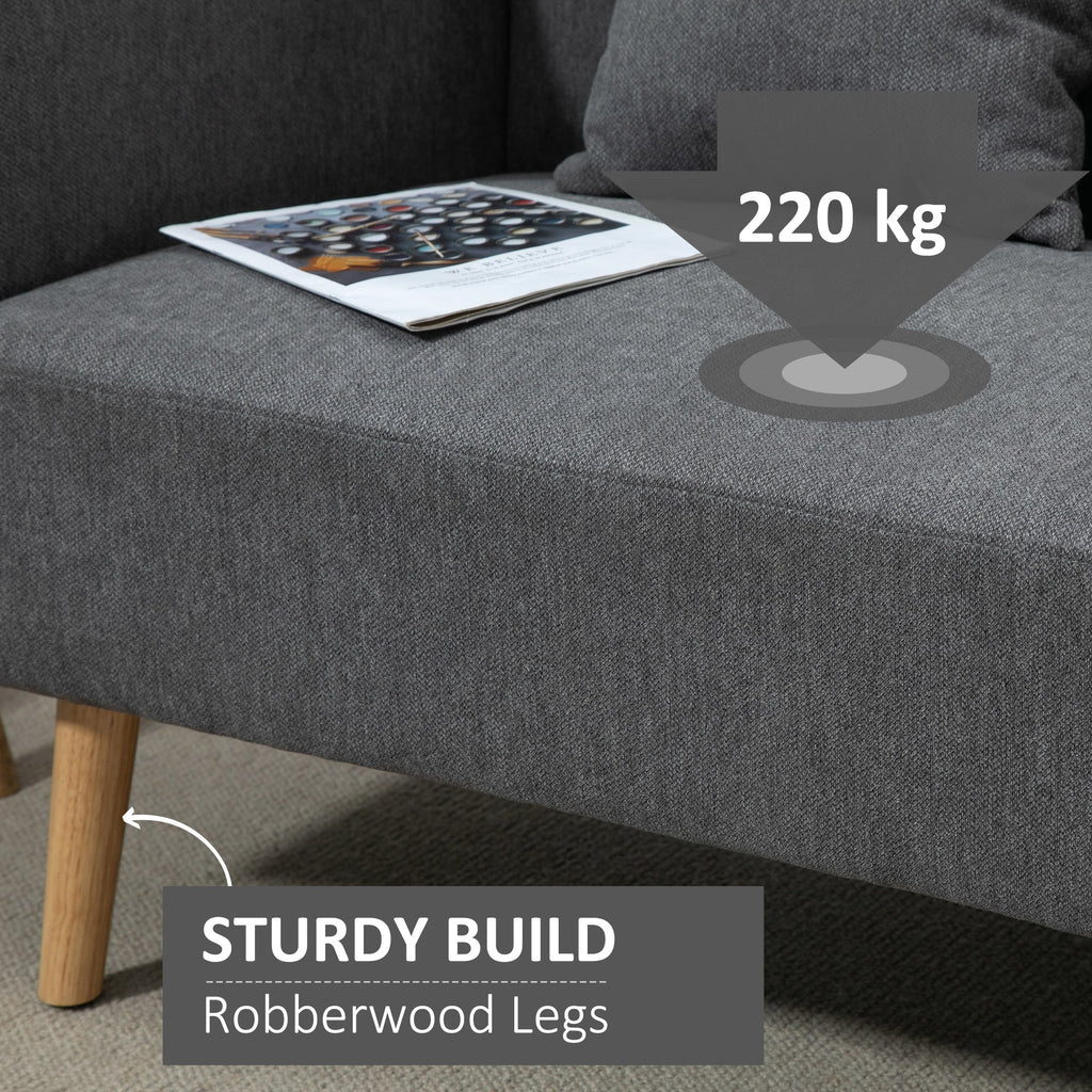 2-Seat Loveseat Sofa Chenille Fabric Upholstered Couch with Rubberwood Legs, Grey-4