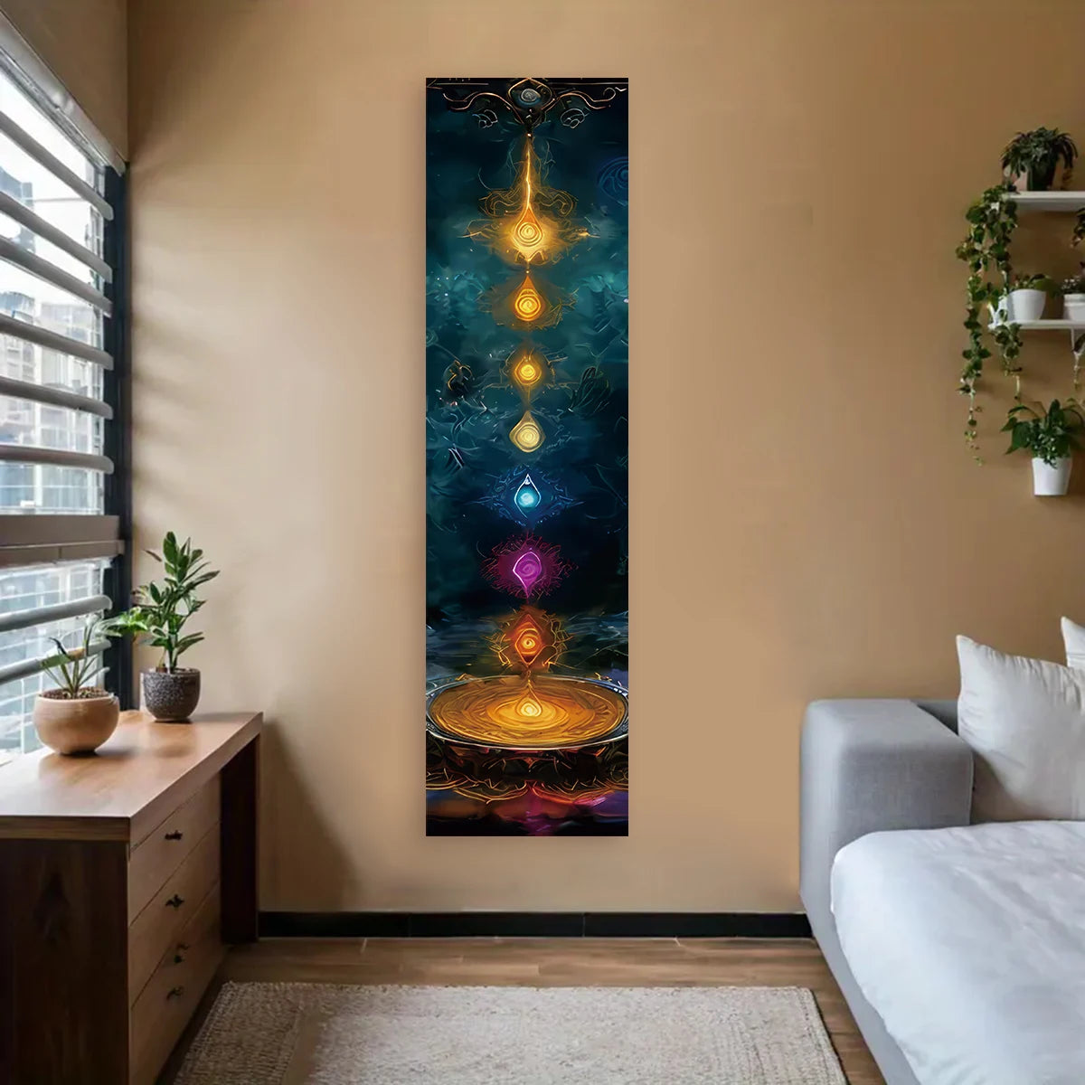 Colorful Chakra Wall Tapestry Yoga Meditation Wall Hanging for Bedroom Home Decor Black Wall Art Decor with Spiritual Energy