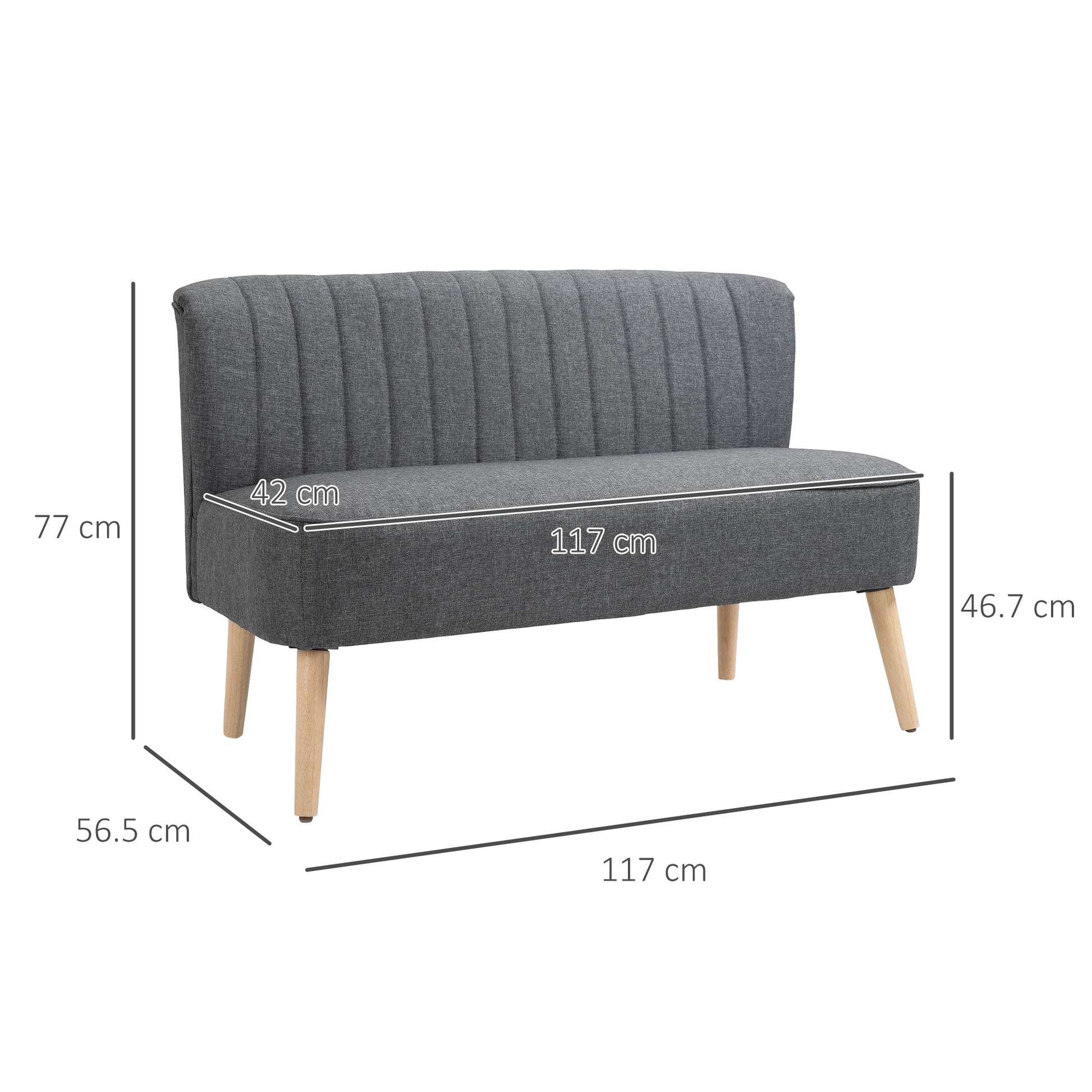 Modern Double Seat Sofa Loveseat Couch 2 Seater Compact Sofa Padded Linen Wood Leg Grey-2