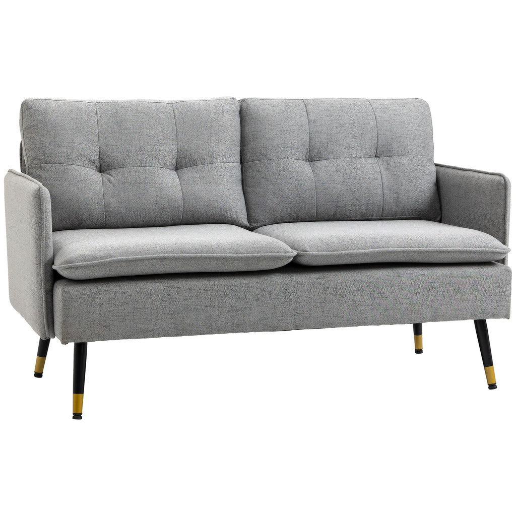 2 Seater Sofas for Living Room, Fabric Couch, Button Tufted Love Seat with Cushions, Grey-0