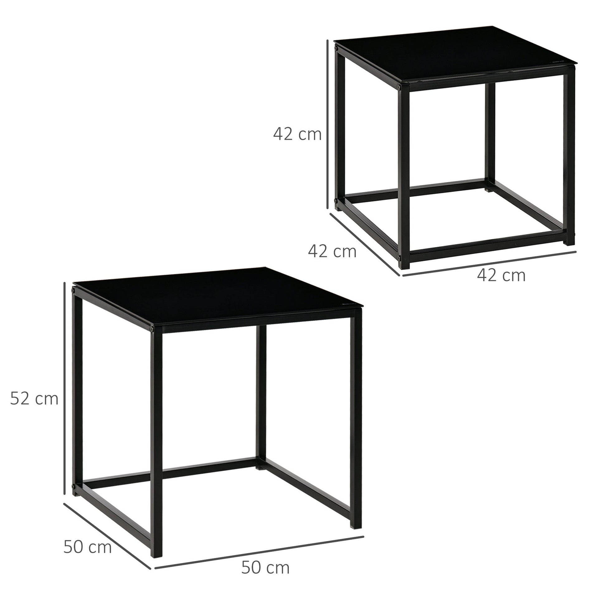 Nest of 2 Side Tables, Set of Modern Bedside Tables with Tempered Glass Desktop for Living Room, Bedroom, Office, Black-2